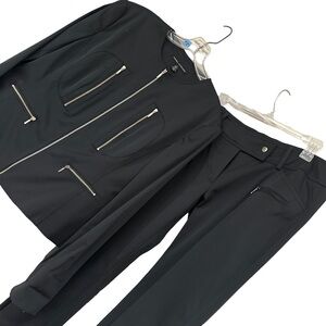 Two Piece Pant Suit by Sandra Angelozzi, Size 40, Black & Silver